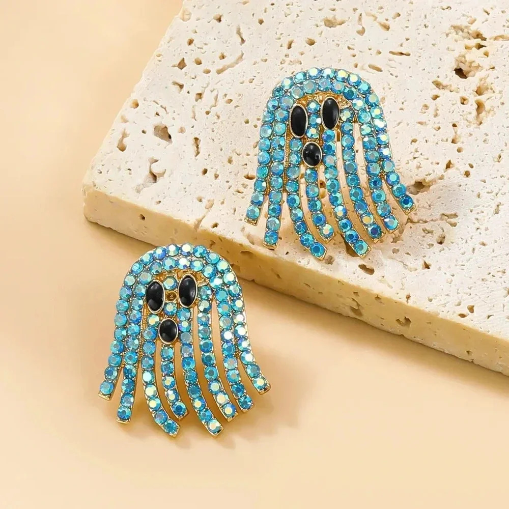 Halloween Ghost Earrings Rhinestone New Year Holiday Party Fashion Fall Winter - Picture 2 of 2